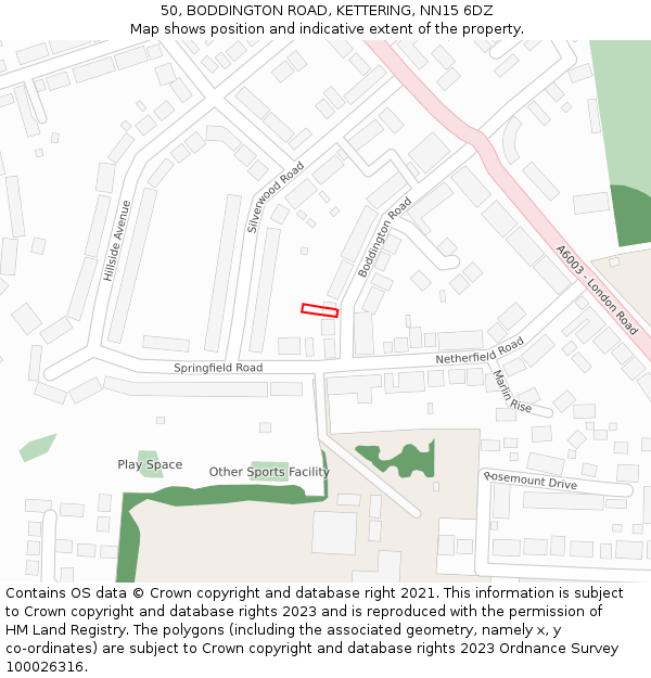50, BODDINGTON ROAD, KETTERING, NN15 6DZ: Location map and indicative extent of plot