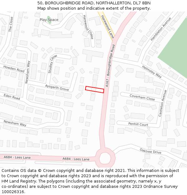 50, BOROUGHBRIDGE ROAD, NORTHALLERTON, DL7 8BN: Location map and indicative extent of plot