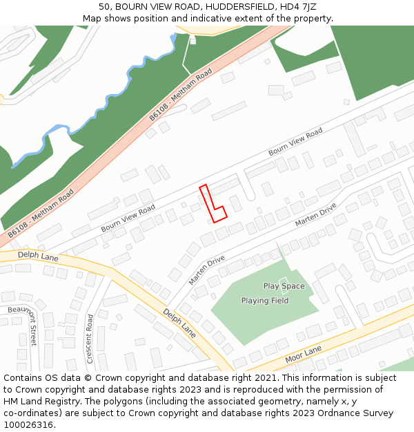 50, BOURN VIEW ROAD, HUDDERSFIELD, HD4 7JZ: Location map and indicative extent of plot