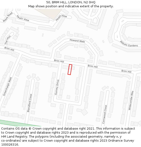 50, BRIM HILL, LONDON, N2 0HQ: Location map and indicative extent of plot
