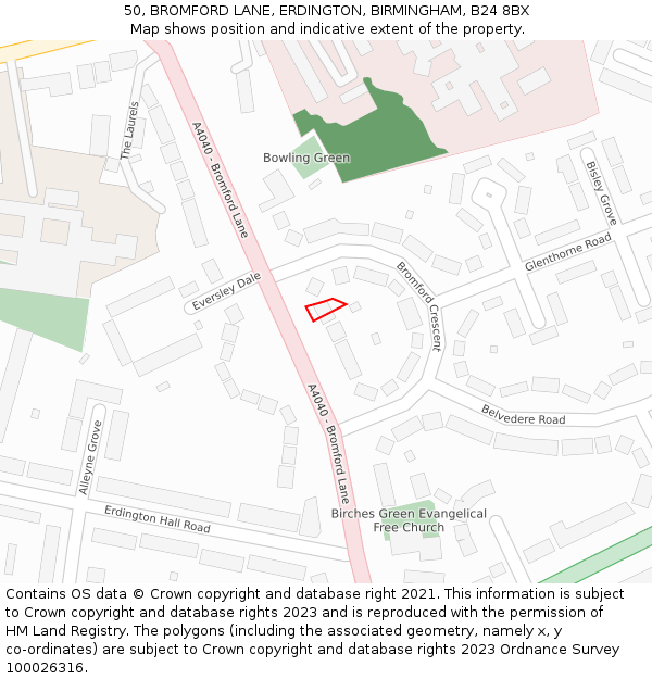 50, BROMFORD LANE, ERDINGTON, BIRMINGHAM, B24 8BX: Location map and indicative extent of plot
