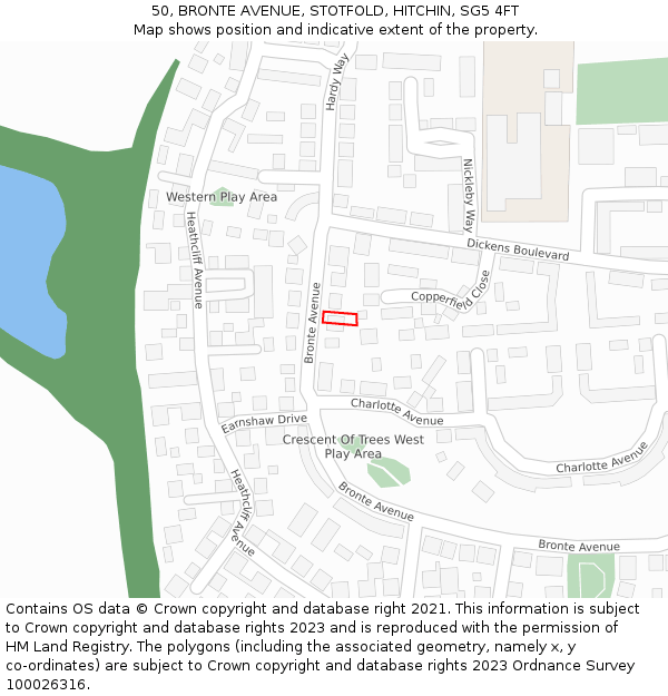 50, BRONTE AVENUE, STOTFOLD, HITCHIN, SG5 4FT: Location map and indicative extent of plot