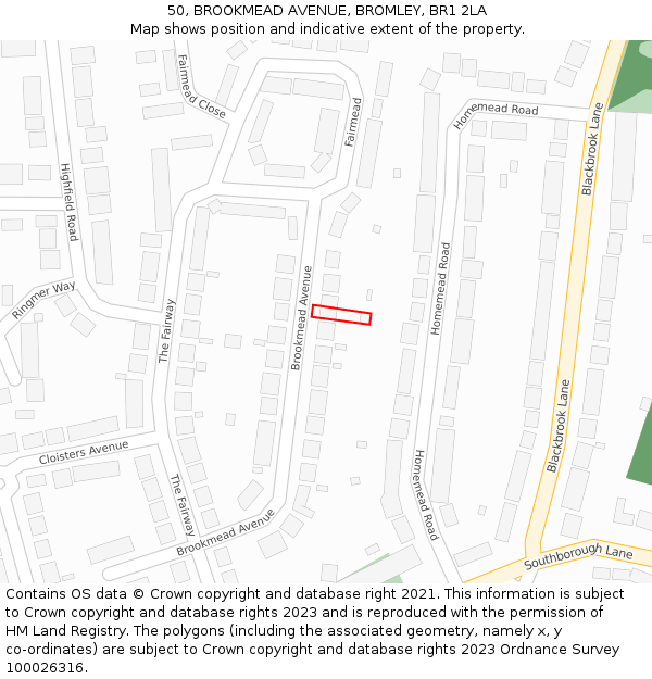 50, BROOKMEAD AVENUE, BROMLEY, BR1 2LA: Location map and indicative extent of plot