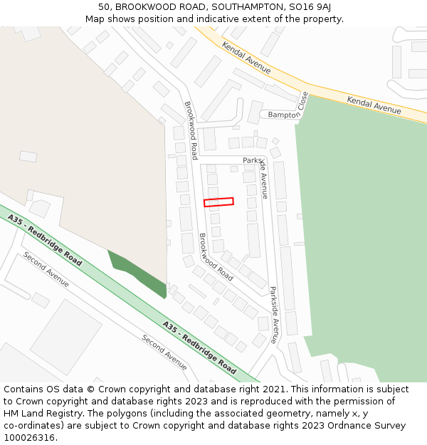 50, BROOKWOOD ROAD, SOUTHAMPTON, SO16 9AJ: Location map and indicative extent of plot