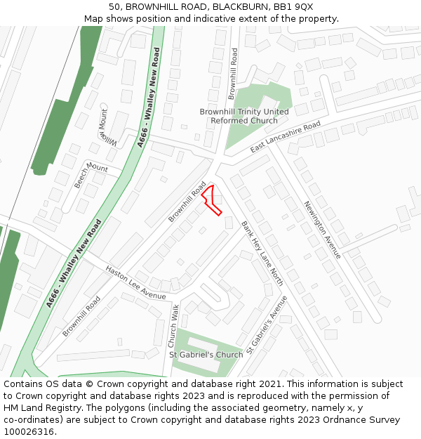 50, BROWNHILL ROAD, BLACKBURN, BB1 9QX: Location map and indicative extent of plot
