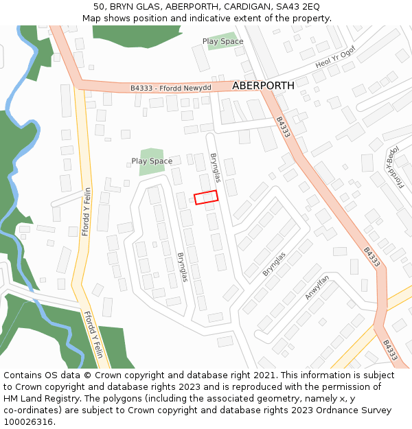 50, BRYN GLAS, ABERPORTH, CARDIGAN, SA43 2EQ: Location map and indicative extent of plot