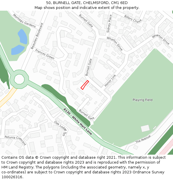 50, BURNELL GATE, CHELMSFORD, CM1 6ED: Location map and indicative extent of plot