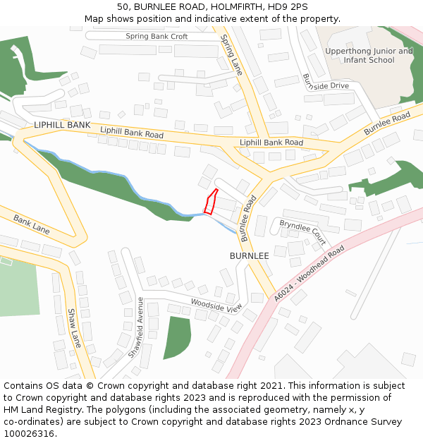 50, BURNLEE ROAD, HOLMFIRTH, HD9 2PS: Location map and indicative extent of plot