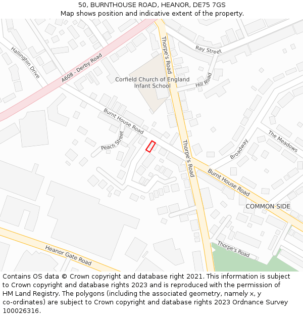 50, BURNTHOUSE ROAD, HEANOR, DE75 7GS: Location map and indicative extent of plot