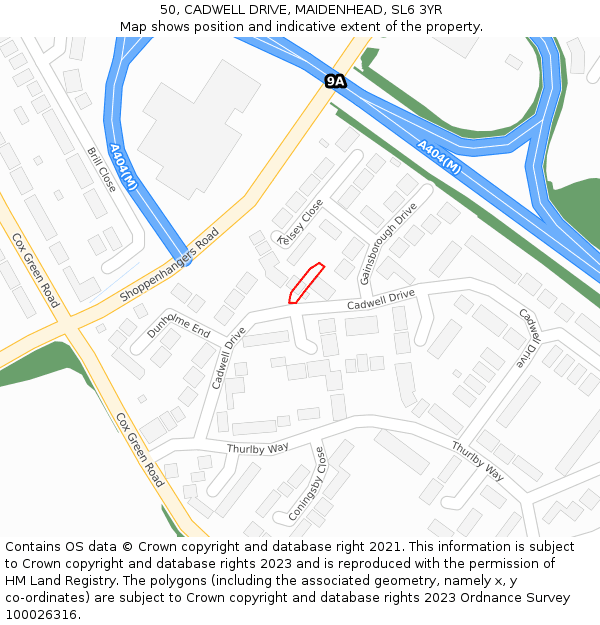 50, CADWELL DRIVE, MAIDENHEAD, SL6 3YR: Location map and indicative extent of plot