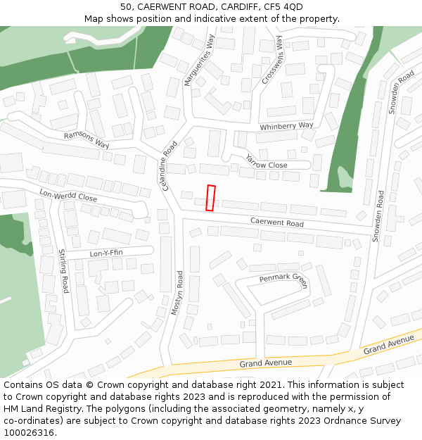 50, CAERWENT ROAD, CARDIFF, CF5 4QD: Location map and indicative extent of plot