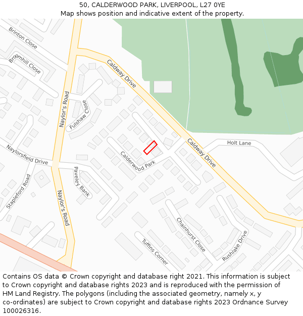 50, CALDERWOOD PARK, LIVERPOOL, L27 0YE: Location map and indicative extent of plot