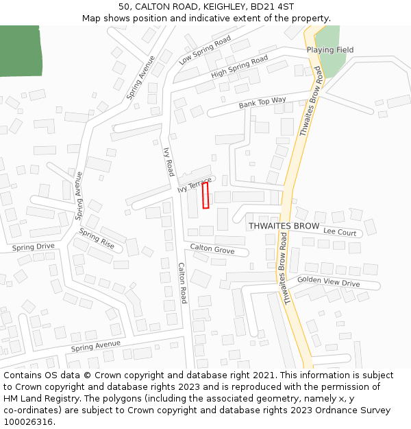 50, CALTON ROAD, KEIGHLEY, BD21 4ST: Location map and indicative extent of plot