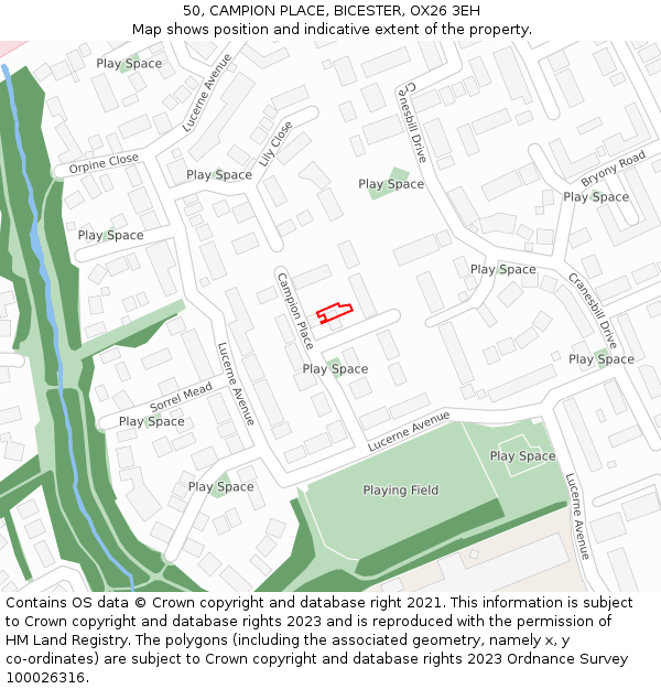 50, CAMPION PLACE, BICESTER, OX26 3EH: Location map and indicative extent of plot