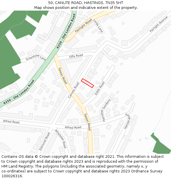 50, CANUTE ROAD, HASTINGS, TN35 5HT: Location map and indicative extent of plot