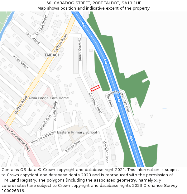 50, CARADOG STREET, PORT TALBOT, SA13 1UE: Location map and indicative extent of plot