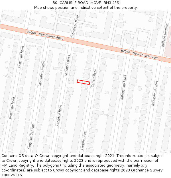 50, CARLISLE ROAD, HOVE, BN3 4FS: Location map and indicative extent of plot