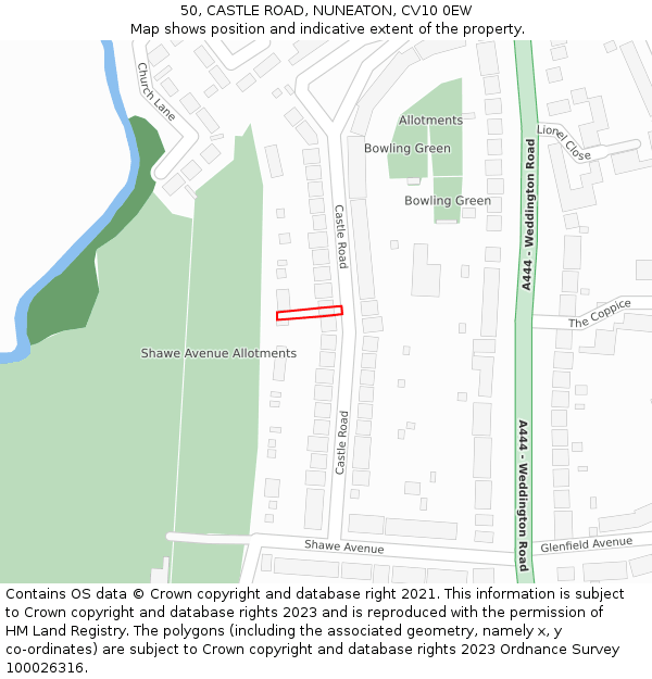50, CASTLE ROAD, NUNEATON, CV10 0EW: Location map and indicative extent of plot