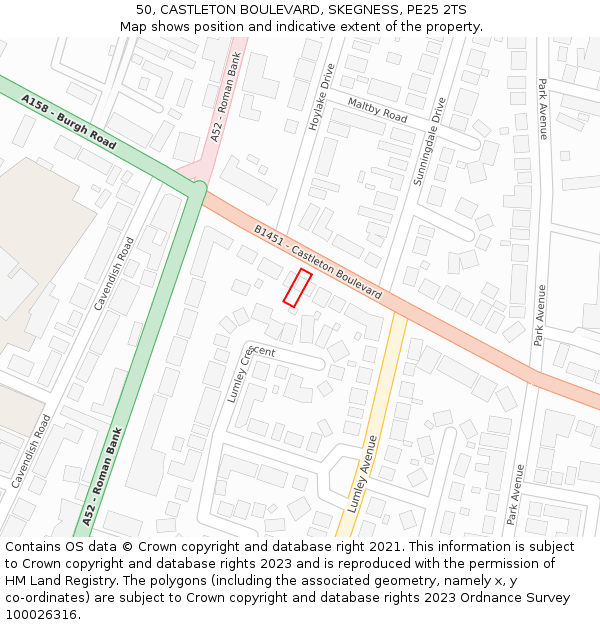 50, CASTLETON BOULEVARD, SKEGNESS, PE25 2TS: Location map and indicative extent of plot