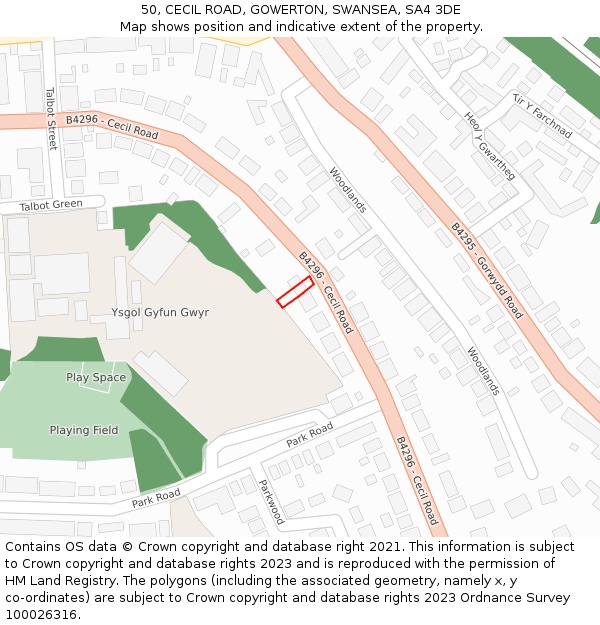 50, CECIL ROAD, GOWERTON, SWANSEA, SA4 3DE: Location map and indicative extent of plot