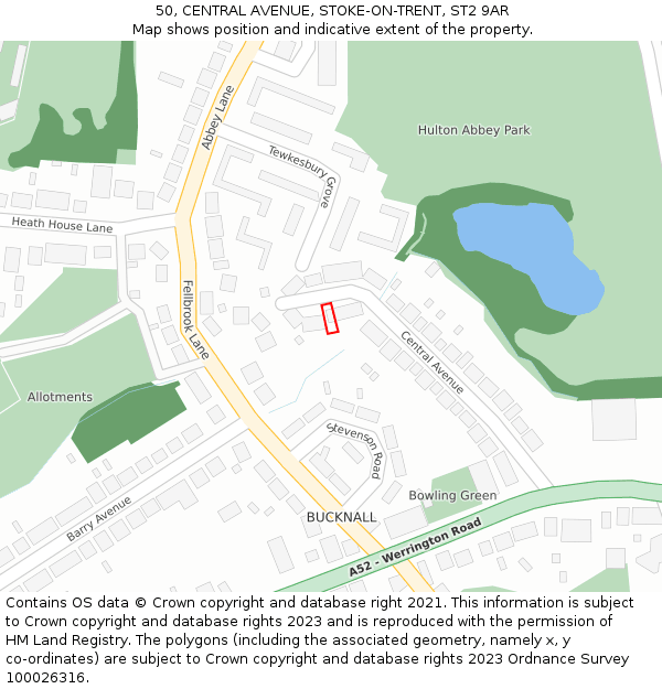 50, CENTRAL AVENUE, STOKE-ON-TRENT, ST2 9AR: Location map and indicative extent of plot