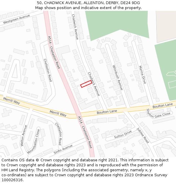 50, CHADWICK AVENUE, ALLENTON, DERBY, DE24 9DG: Location map and indicative extent of plot
