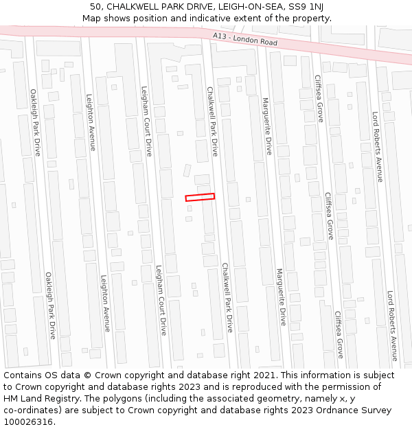 50, CHALKWELL PARK DRIVE, LEIGH-ON-SEA, SS9 1NJ: Location map and indicative extent of plot