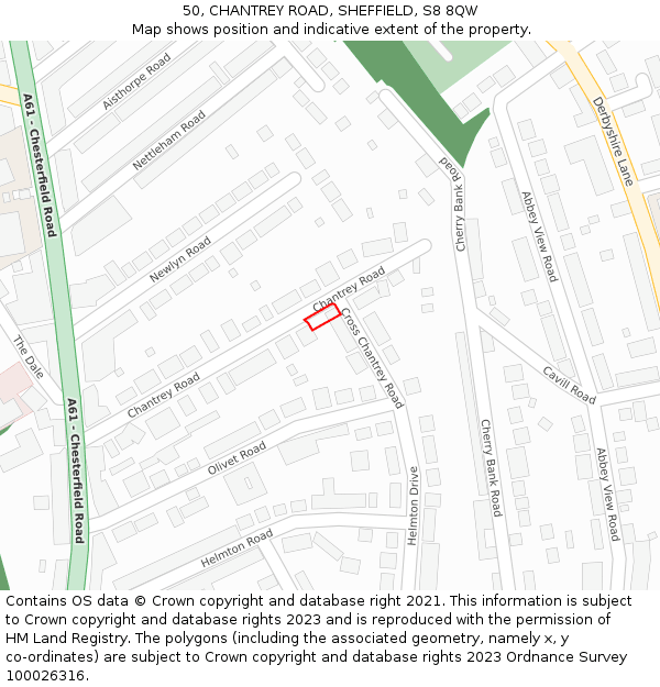 50, CHANTREY ROAD, SHEFFIELD, S8 8QW: Location map and indicative extent of plot
