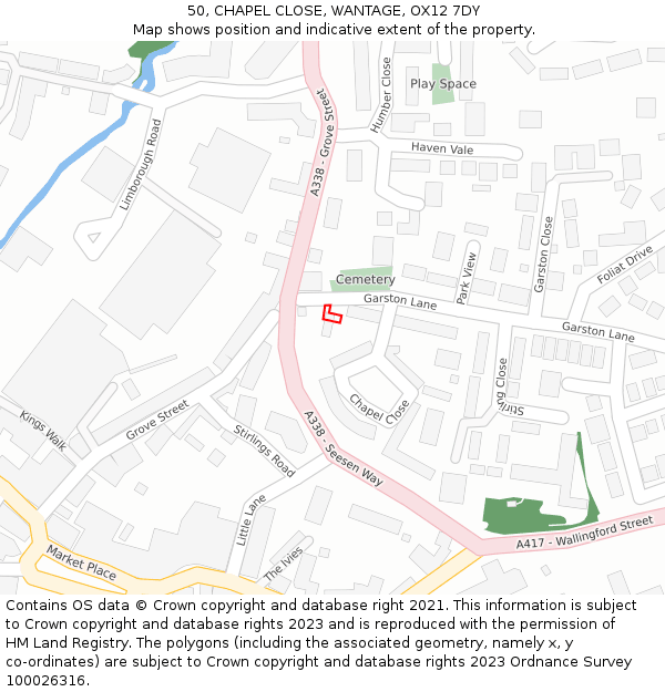 50, CHAPEL CLOSE, WANTAGE, OX12 7DY: Location map and indicative extent of plot