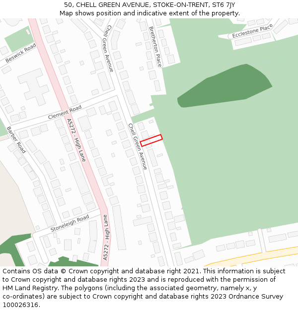 50, CHELL GREEN AVENUE, STOKE-ON-TRENT, ST6 7JY: Location map and indicative extent of plot
