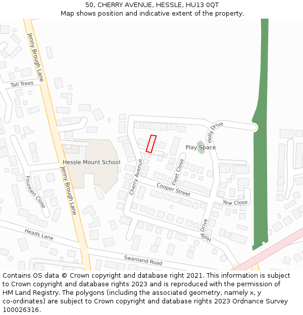 50, CHERRY AVENUE, HESSLE, HU13 0QT: Location map and indicative extent of plot
