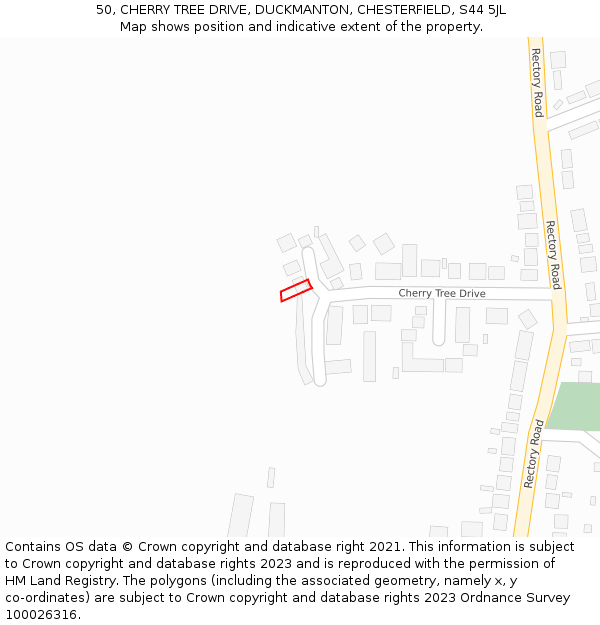 50, CHERRY TREE DRIVE, DUCKMANTON, CHESTERFIELD, S44 5JL: Location map and indicative extent of plot