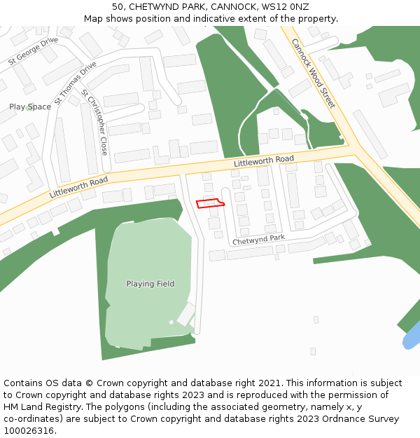 50, CHETWYND PARK, CANNOCK, WS12 0NZ: Location map and indicative extent of plot