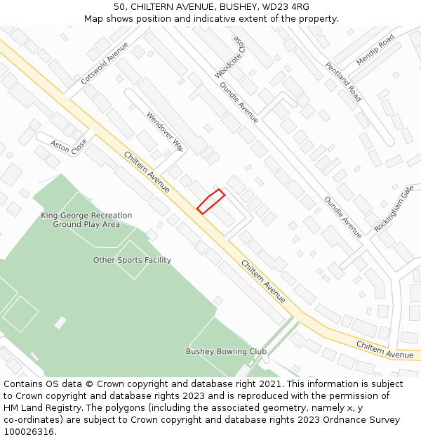50, CHILTERN AVENUE, BUSHEY, WD23 4RG: Location map and indicative extent of plot