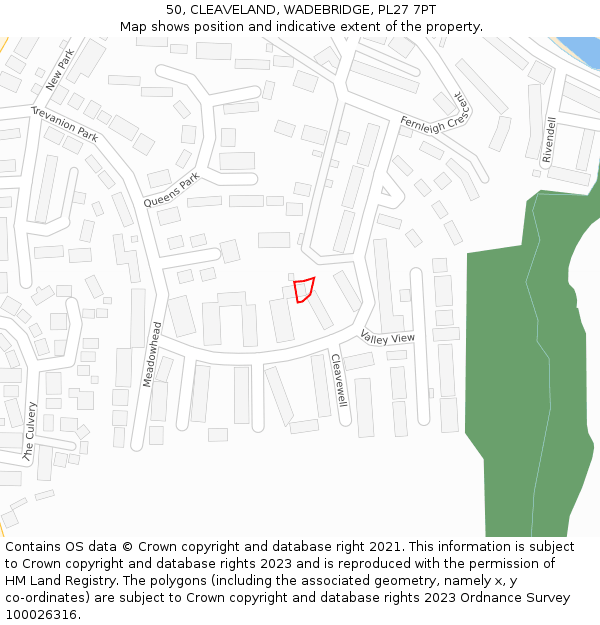 50, CLEAVELAND, WADEBRIDGE, PL27 7PT: Location map and indicative extent of plot