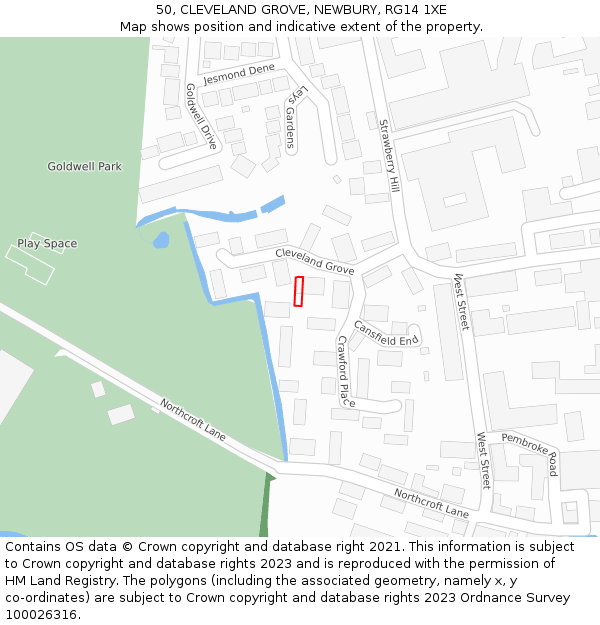 50, CLEVELAND GROVE, NEWBURY, RG14 1XE: Location map and indicative extent of plot