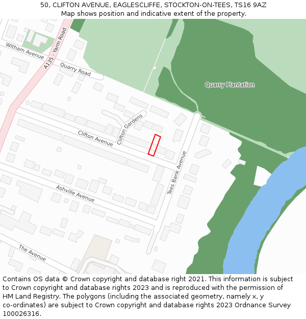 50, CLIFTON AVENUE, EAGLESCLIFFE, STOCKTON-ON-TEES, TS16 9AZ: Location map and indicative extent of plot