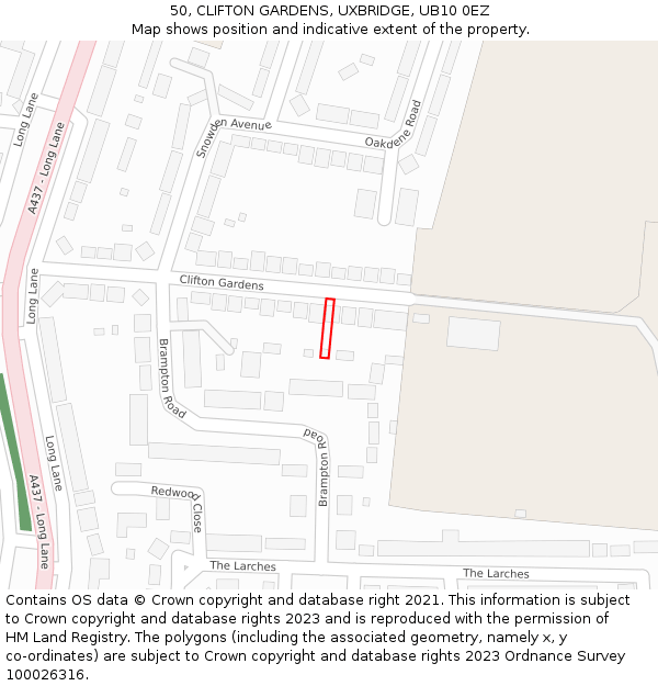 50, CLIFTON GARDENS, UXBRIDGE, UB10 0EZ: Location map and indicative extent of plot