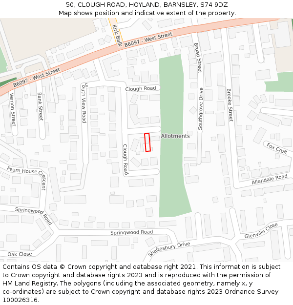 50, CLOUGH ROAD, HOYLAND, BARNSLEY, S74 9DZ: Location map and indicative extent of plot