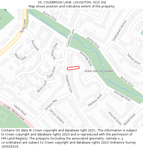 50, COLEBROOK LANE, LOUGHTON, IG10 2HJ: Location map and indicative extent of plot