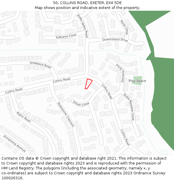 50, COLLINS ROAD, EXETER, EX4 5DE: Location map and indicative extent of plot