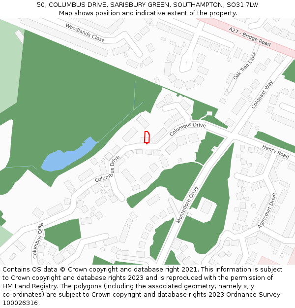50, COLUMBUS DRIVE, SARISBURY GREEN, SOUTHAMPTON, SO31 7LW: Location map and indicative extent of plot