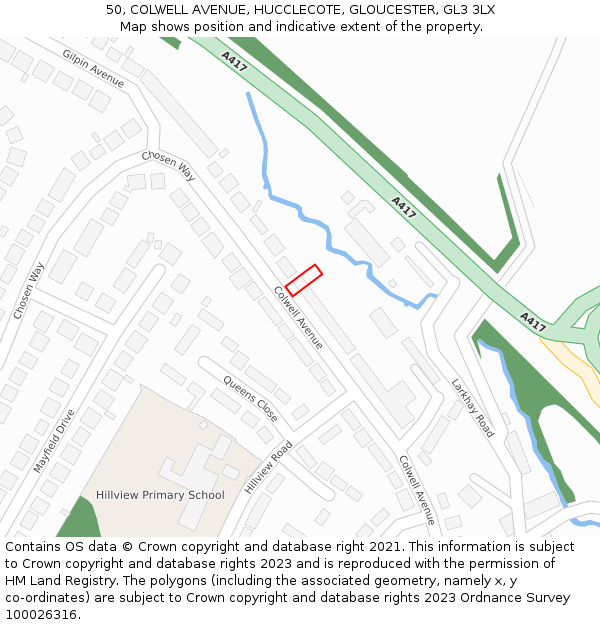 50, COLWELL AVENUE, HUCCLECOTE, GLOUCESTER, GL3 3LX: Location map and indicative extent of plot