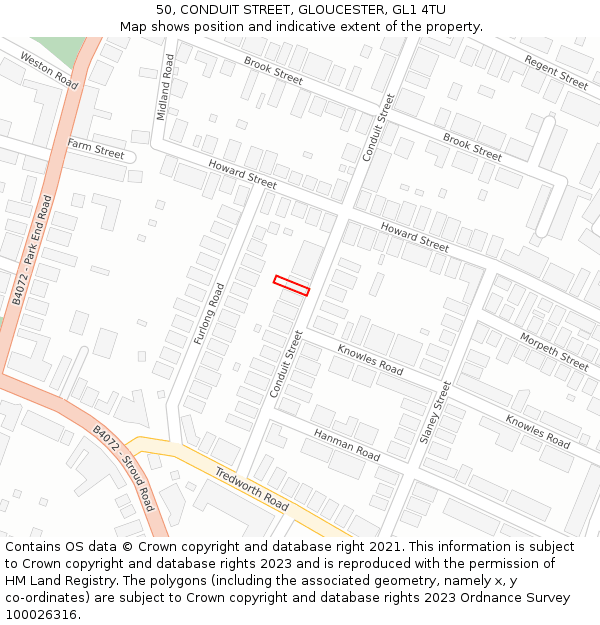 50, CONDUIT STREET, GLOUCESTER, GL1 4TU: Location map and indicative extent of plot