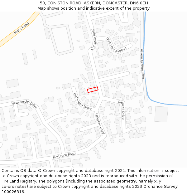 50, CONISTON ROAD, ASKERN, DONCASTER, DN6 0EH: Location map and indicative extent of plot