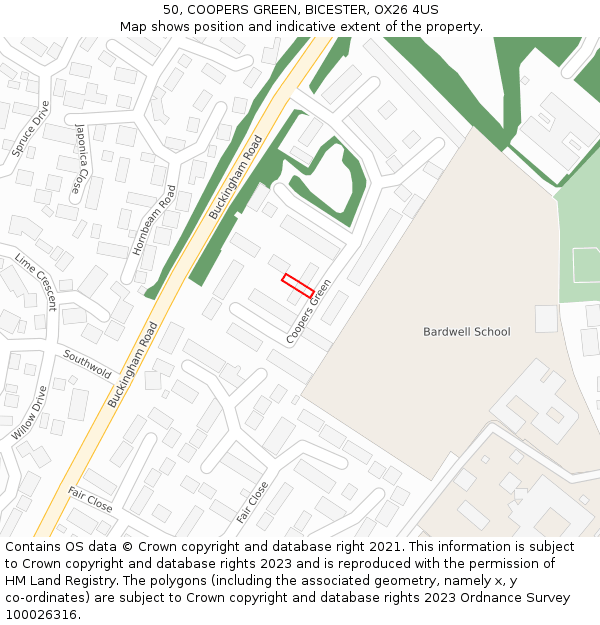 50, COOPERS GREEN, BICESTER, OX26 4US: Location map and indicative extent of plot