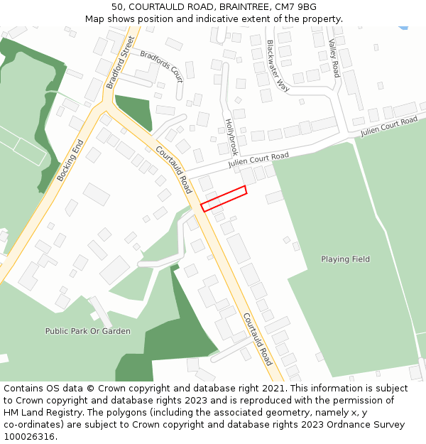 50, COURTAULD ROAD, BRAINTREE, CM7 9BG: Location map and indicative extent of plot