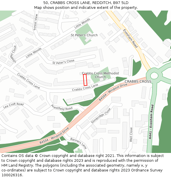 50, CRABBS CROSS LANE, REDDITCH, B97 5LD: Location map and indicative extent of plot