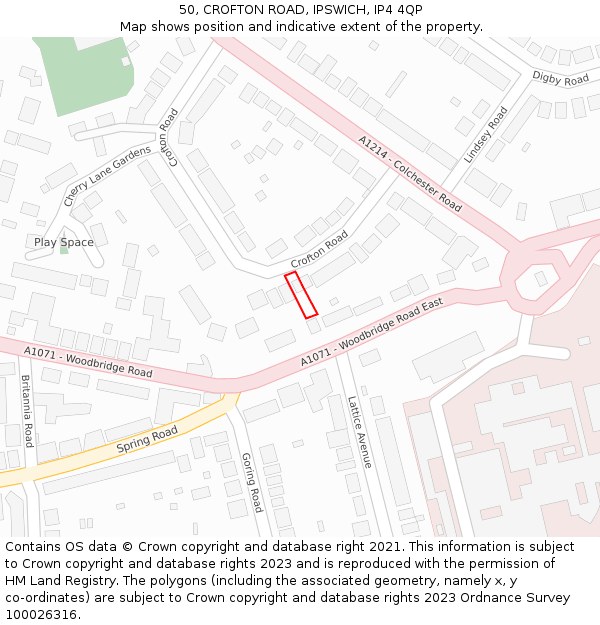 50, CROFTON ROAD, IPSWICH, IP4 4QP: Location map and indicative extent of plot