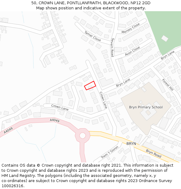 50, CROWN LANE, PONTLLANFRAITH, BLACKWOOD, NP12 2GD: Location map and indicative extent of plot